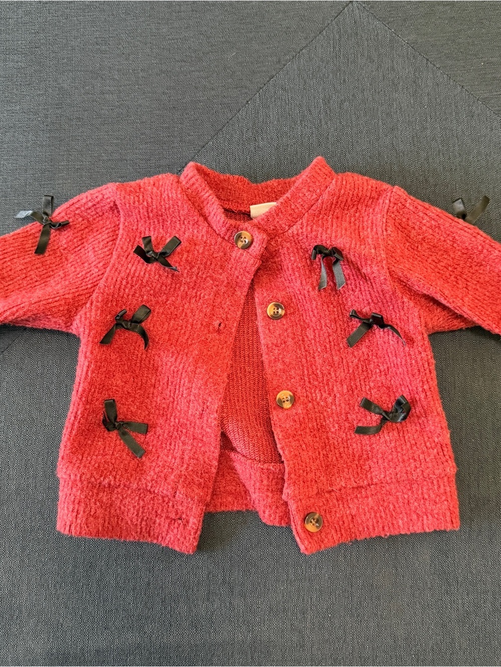 Red Baby Cardigan with Black Bow Detail Sz 3-6M